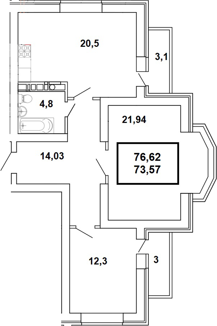 Планировка — Дом на Заречной, 3-комн., 74 м²