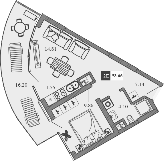 Планировка — Крымская Резиденция, 2-комн., 37 м²