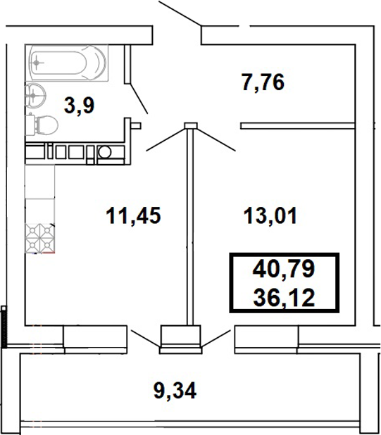 Планировка — Дом на Заречной, 1-комн., 36 м²