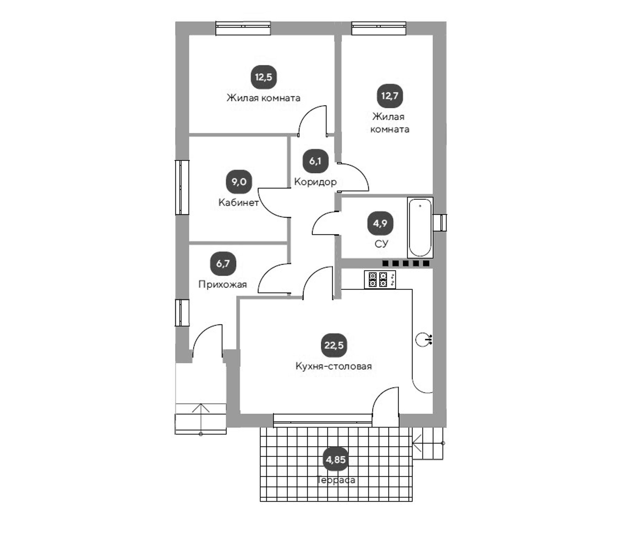 Планировка — Коттеджный поселок ZAGOROD 2, 3-комн., 74 м²
