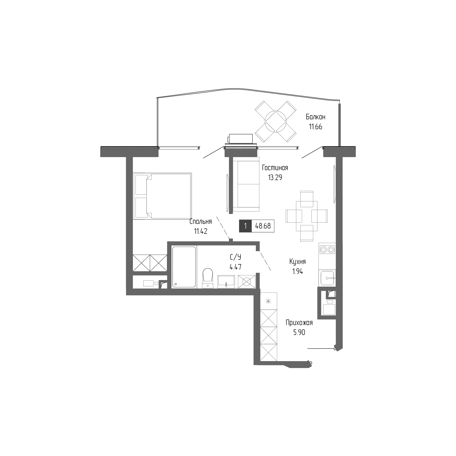 Планировка — Крымская Резиденция, 1-комн., 37 м²