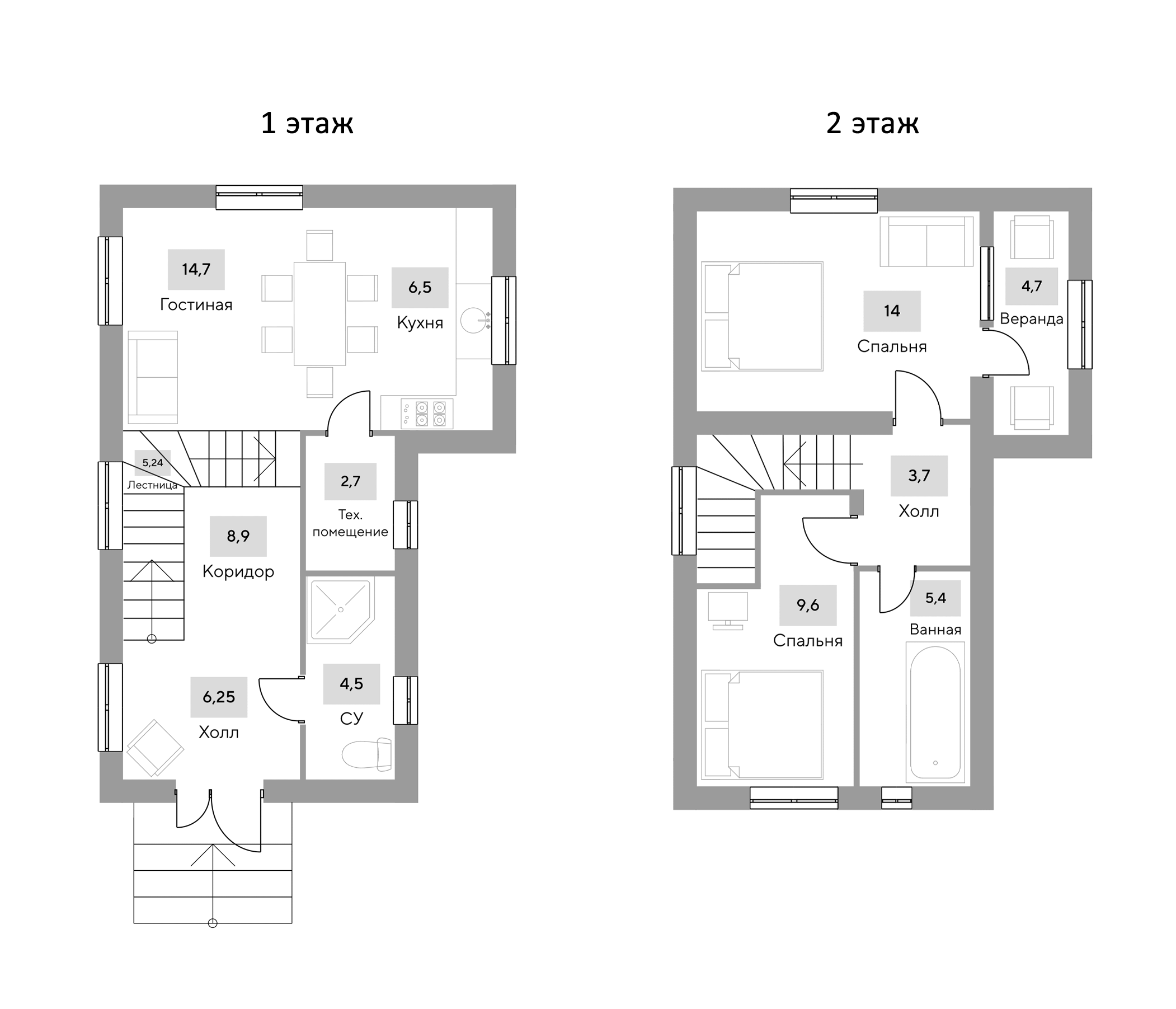 Планировка — Коттеджный поселок ZAGOROD 2, 2-комн., 82 м²