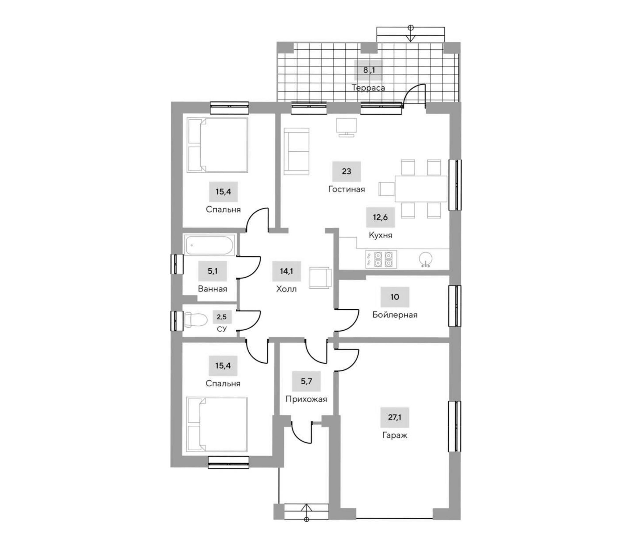 Планировка — Коттеджный поселок ZAGOROD 2, 2-комн., 131 м²