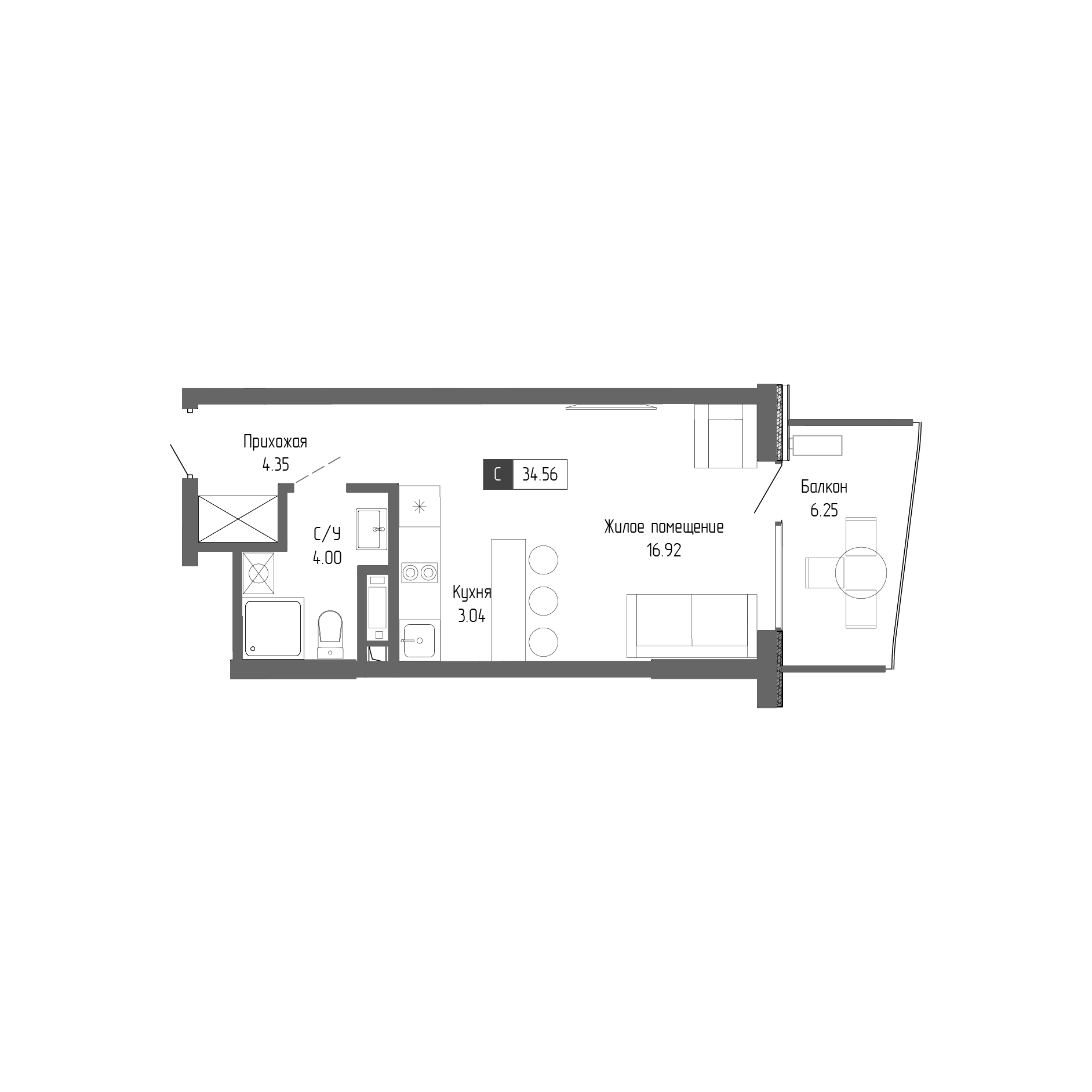 Планировка — Крымская Резиденция, Студия, 28 м²