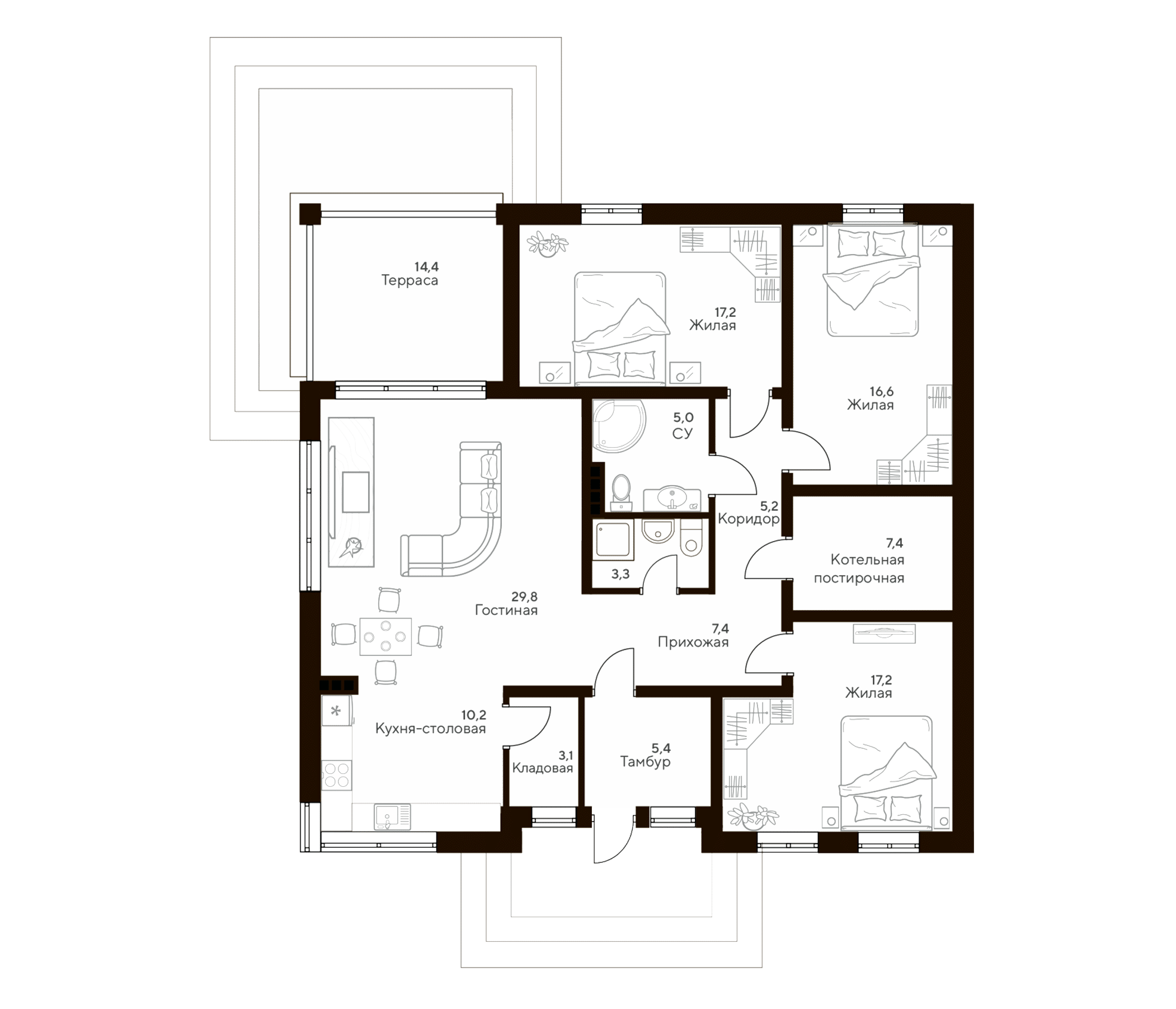 Планировка — Коттеджный поселок ZAGOROD 2, 3-комн., 128 м²