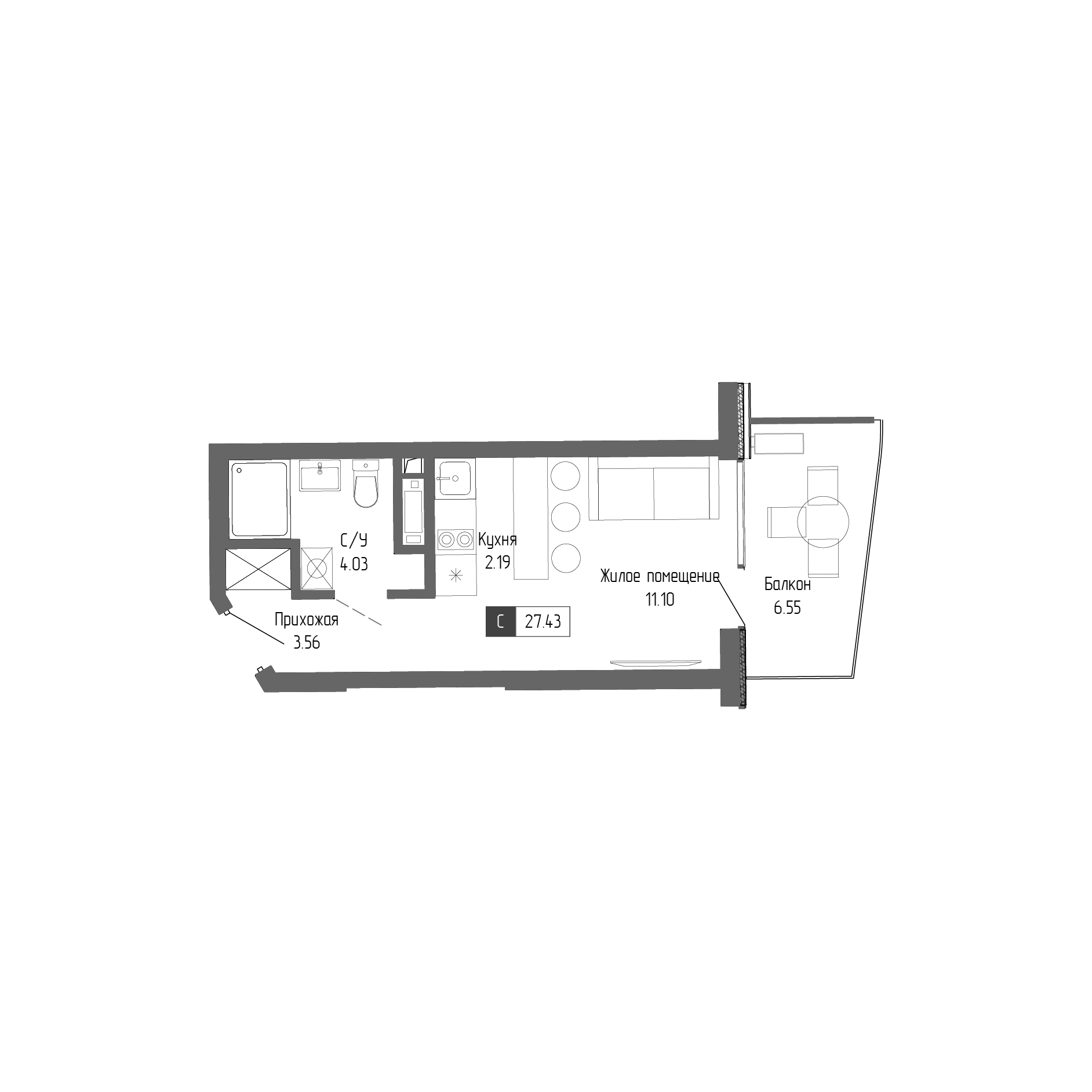 Планировка — Крымская Резиденция, Студия, 21 м²