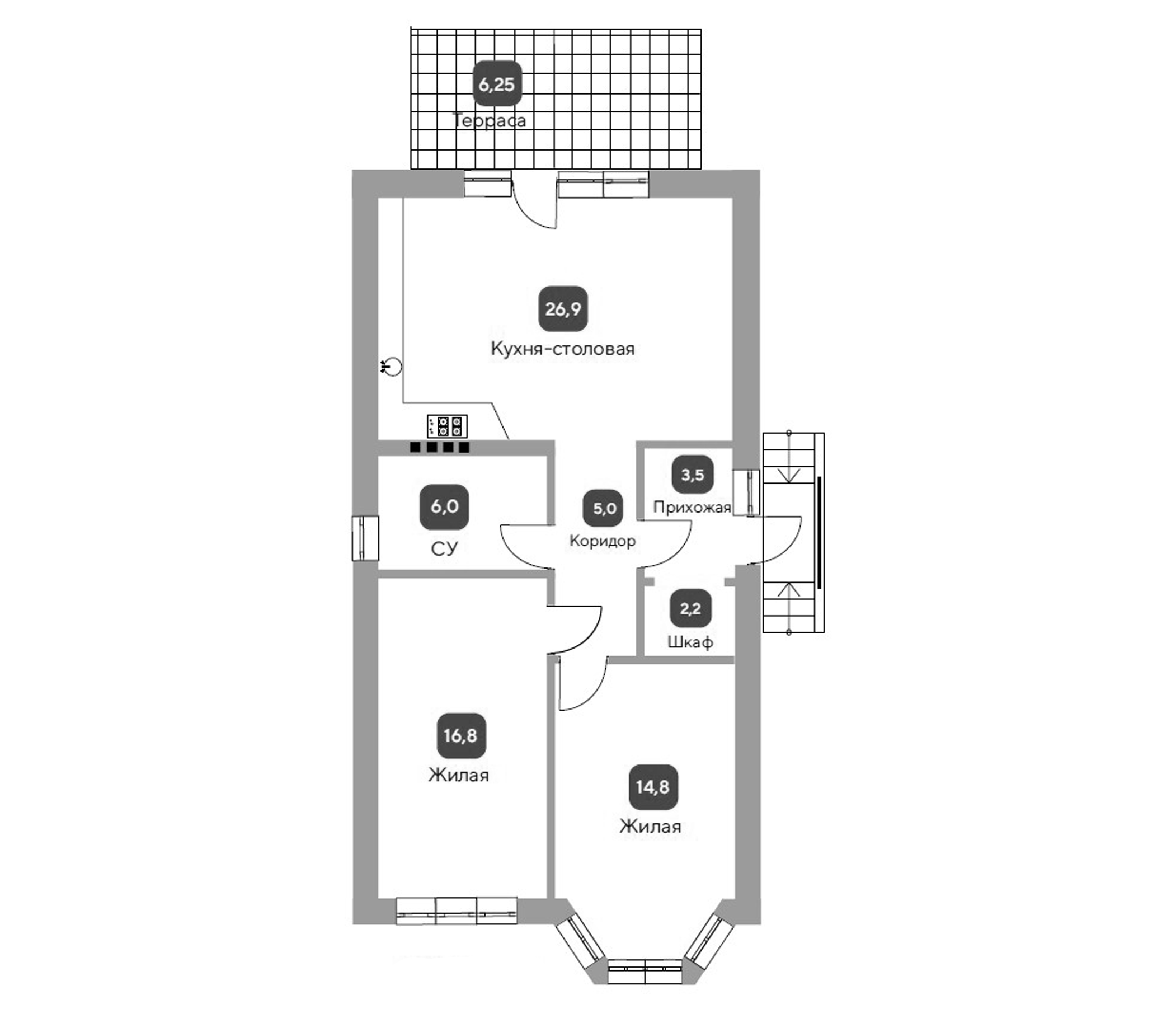 Планировка — Коттеджный поселок ZAGOROD 2, 2-комн., 75 м²