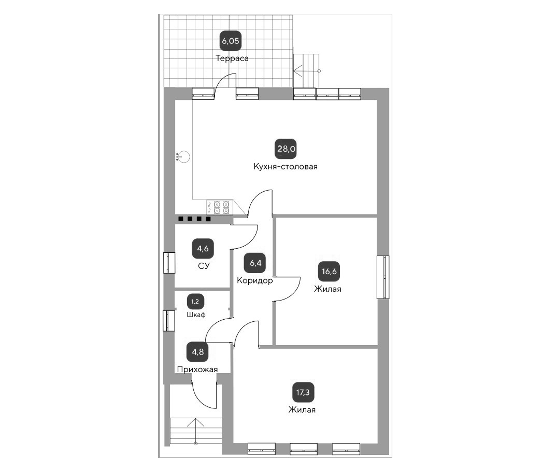 Планировка — Коттеджный поселок ZAGOROD 2, 2-комн., 79 м²