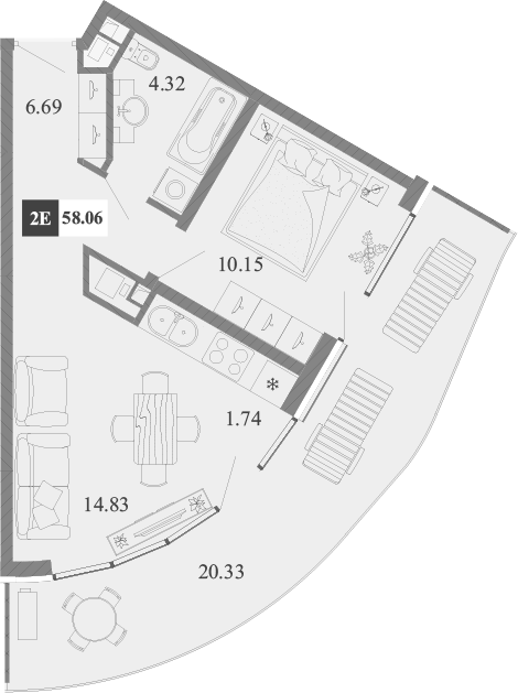 Планировка — Крымская Резиденция, 2-комн., 38 м²