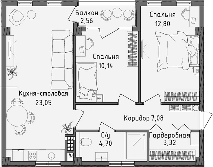 Планировка — Ласка, 3-комн., 61 м²