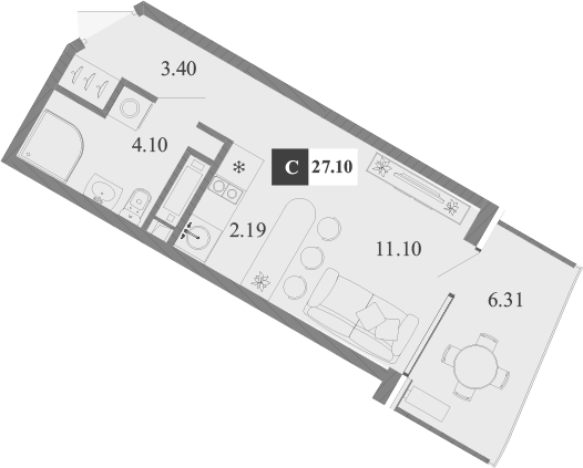 Планировка — Крымская Резиденция, Студия, 21 м²