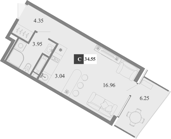 Планировка — Крымская Резиденция, Студия, 28 м²