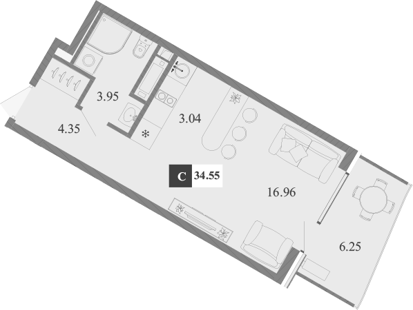 Планировка — Крымская Резиденция, Студия, 28 м²
