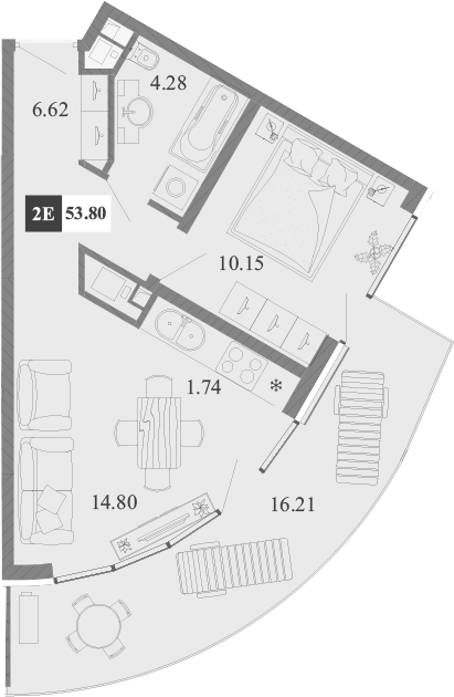 Планировка — Крымская Резиденция, 2-комн., 38 м²