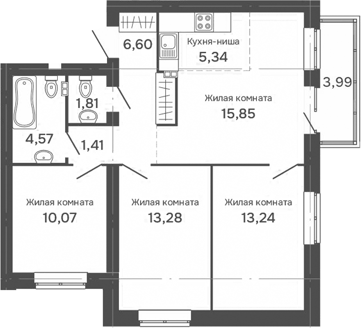 Планировка — Культура, 4-комн., 72 м²