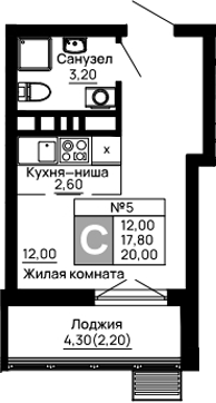 Планировка — Традиции, Студия, 18 м²