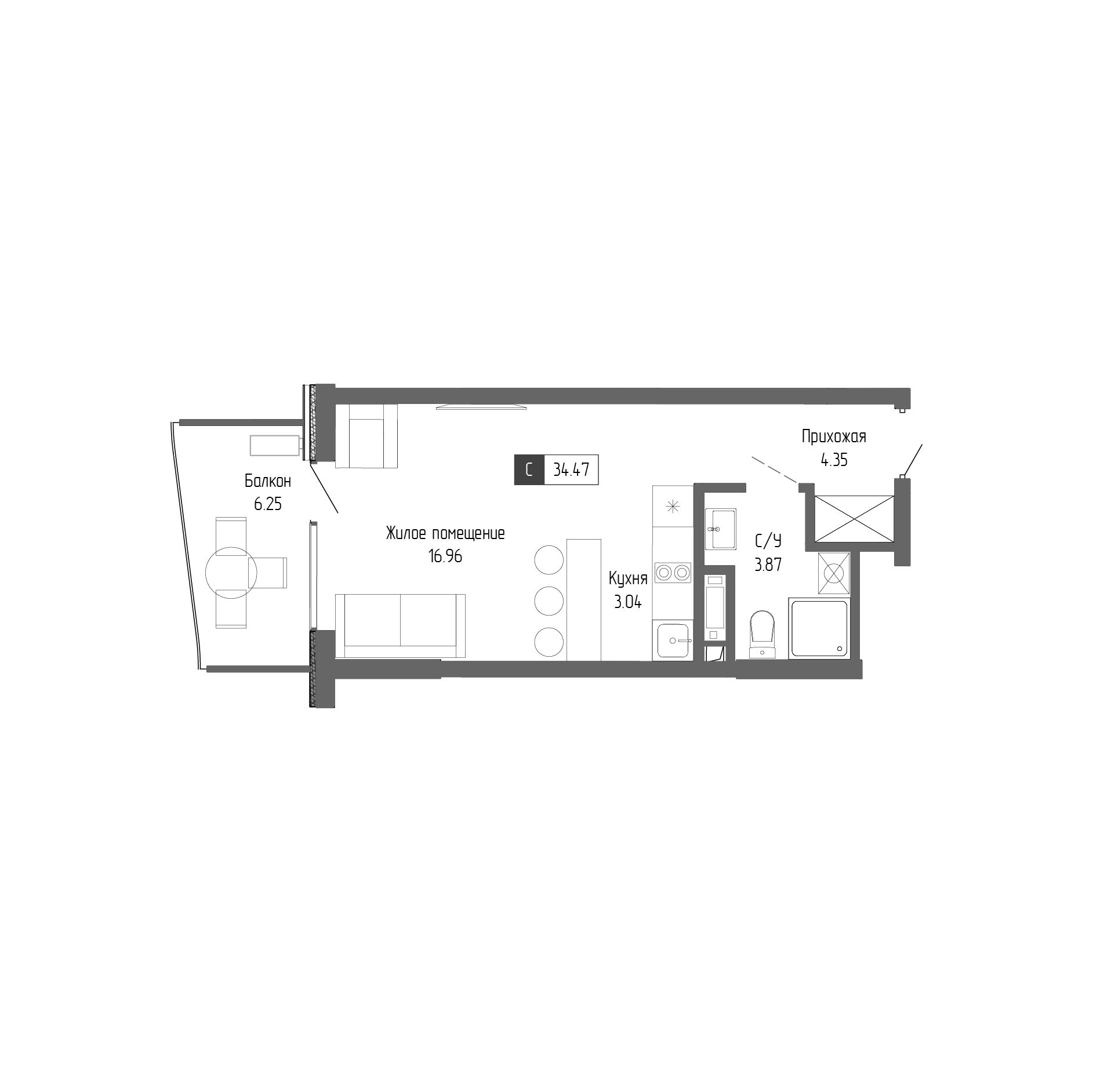 Планировка — Крымская Резиденция, Студия, 28 м²