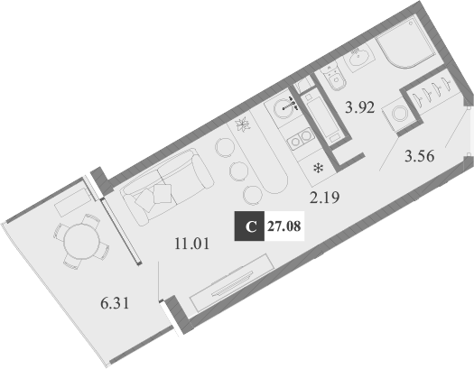 Планировка — Крымская Резиденция, Студия, 21 м²
