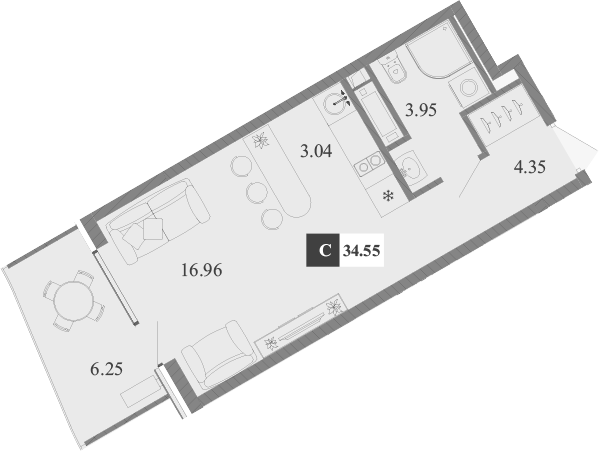 Планировка — Крымская Резиденция, Студия, 28 м²