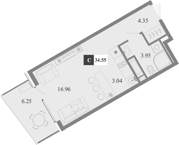 Планировка — Крымская Резиденция, Студия, 28 м²