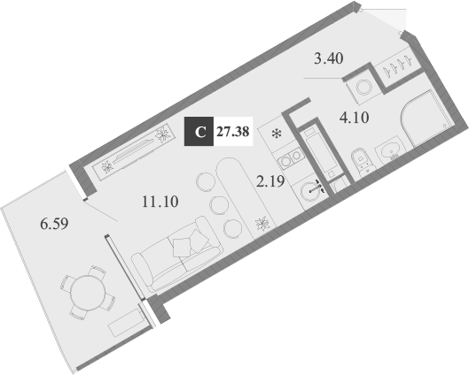 Планировка — Крымская Резиденция, Студия, 21 м²