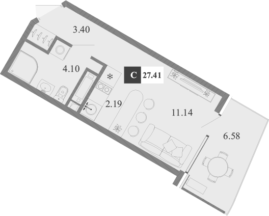 Планировка — Крымская Резиденция, Студия, 21 м²