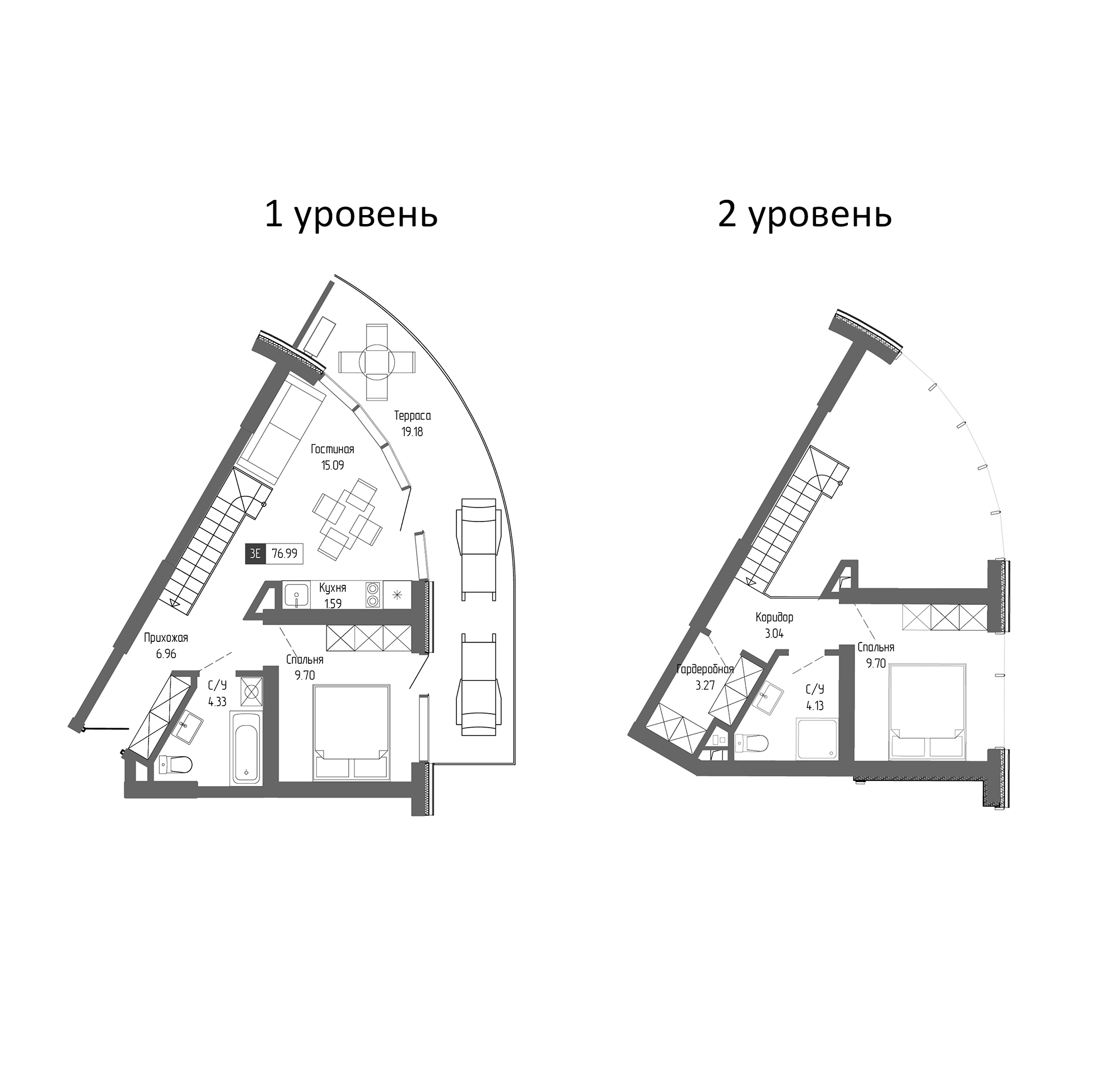 Планировка — Крымская Резиденция, 3-комн., 58 м²