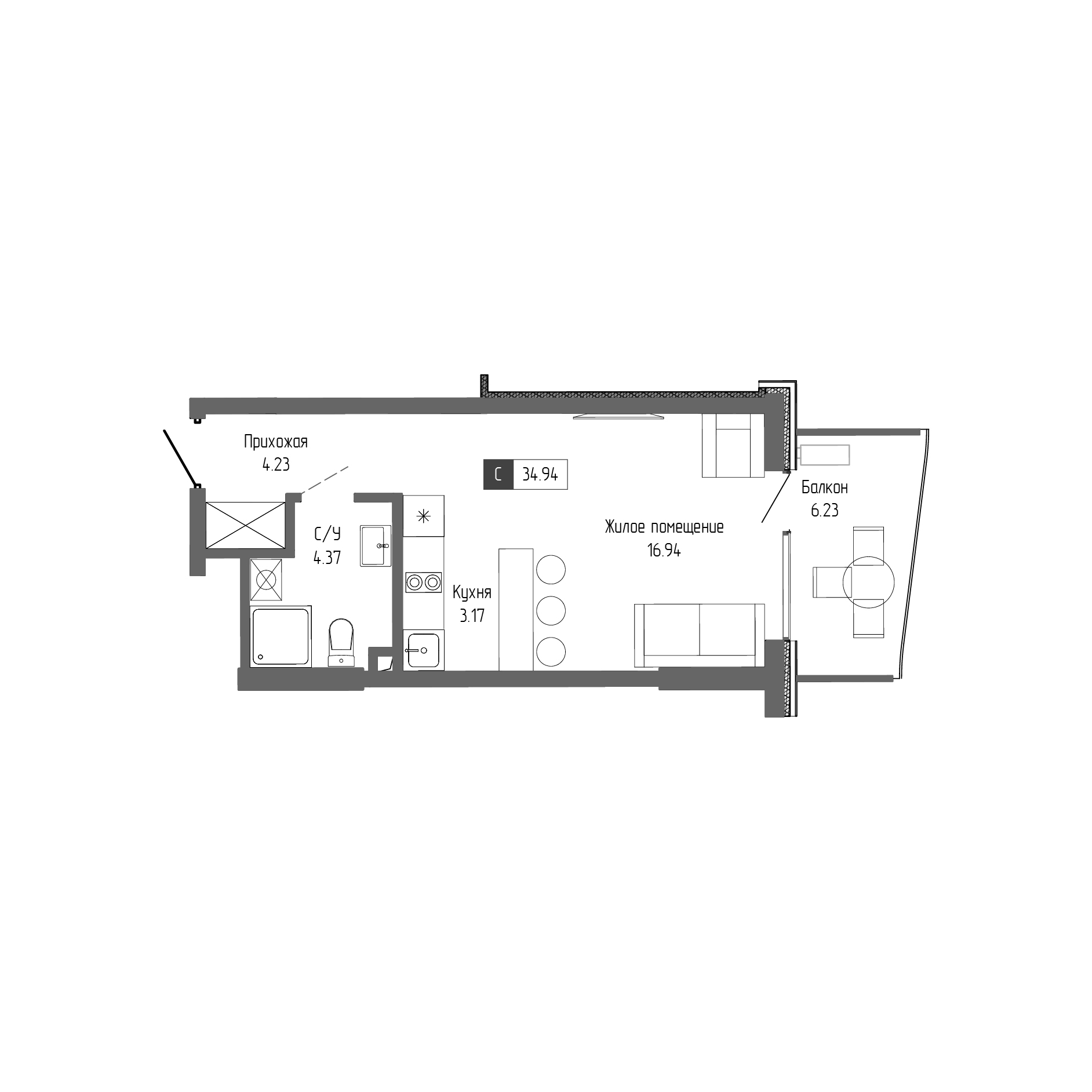 Планировка — Крымская Резиденция, Студия, 29 м²