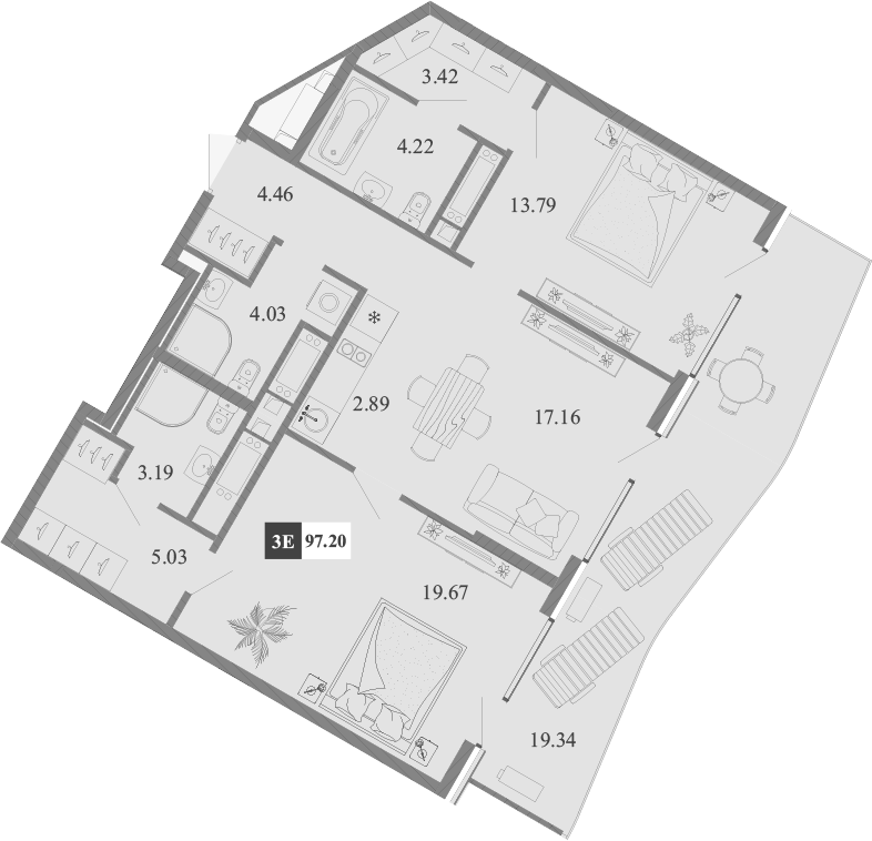 Планировка — Крымская Резиденция, 3-комн., 78 м²