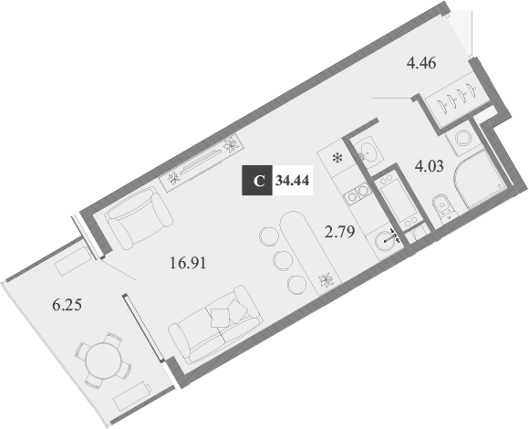 Планировка — Крымская Резиденция, Студия, 28 м²