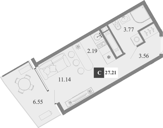 Планировка — Крымская Резиденция, Студия, 21 м²