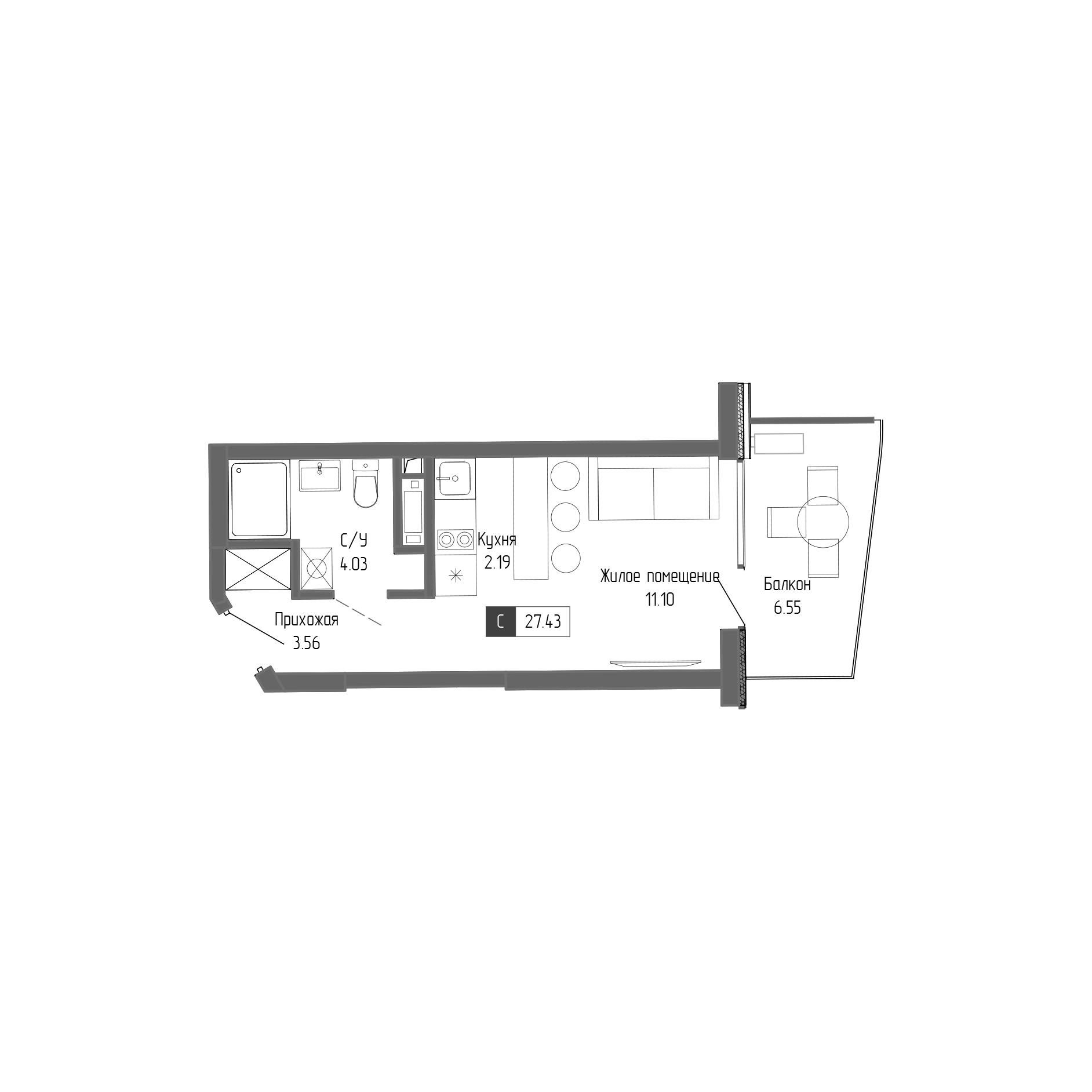 Планировка — Крымская Резиденция, Студия, 21 м²