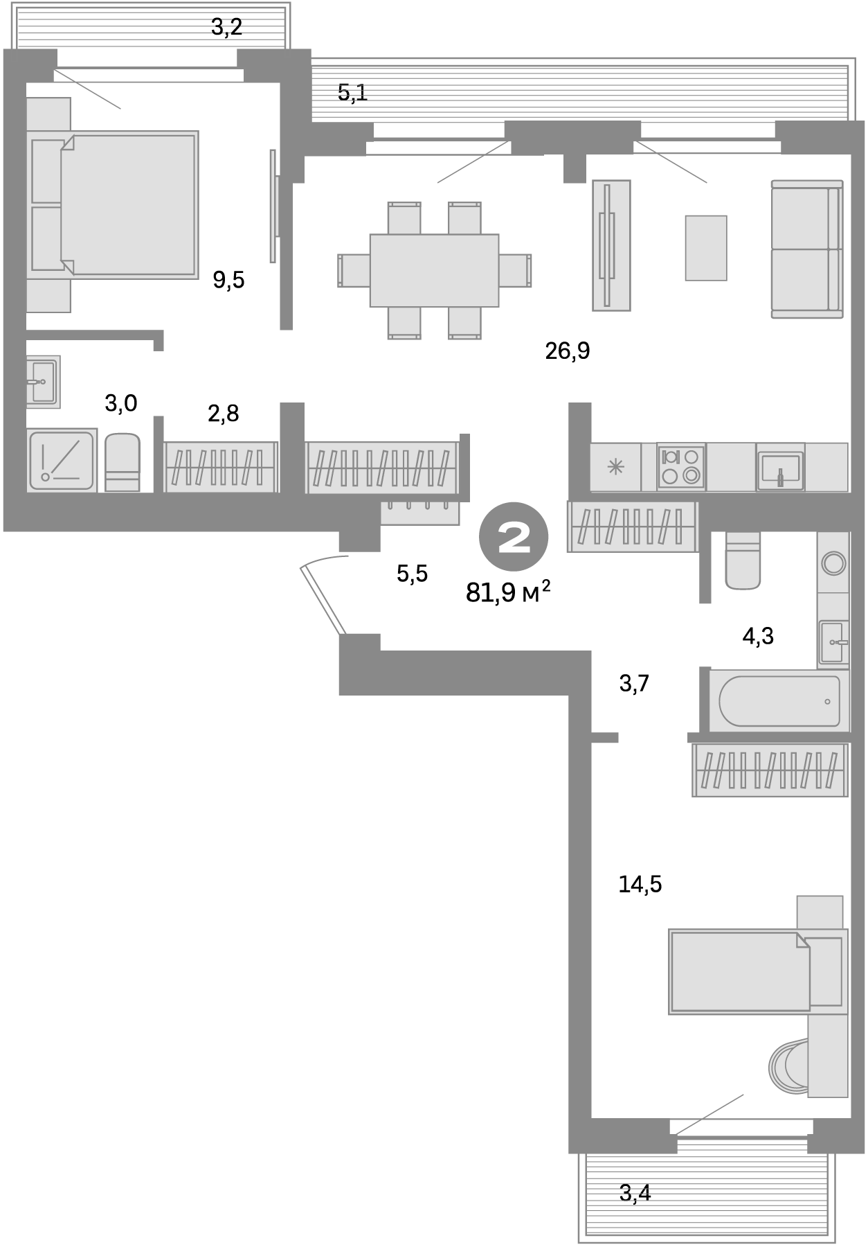 Планировка — Квартал Депо, 3-комн., 70 м²