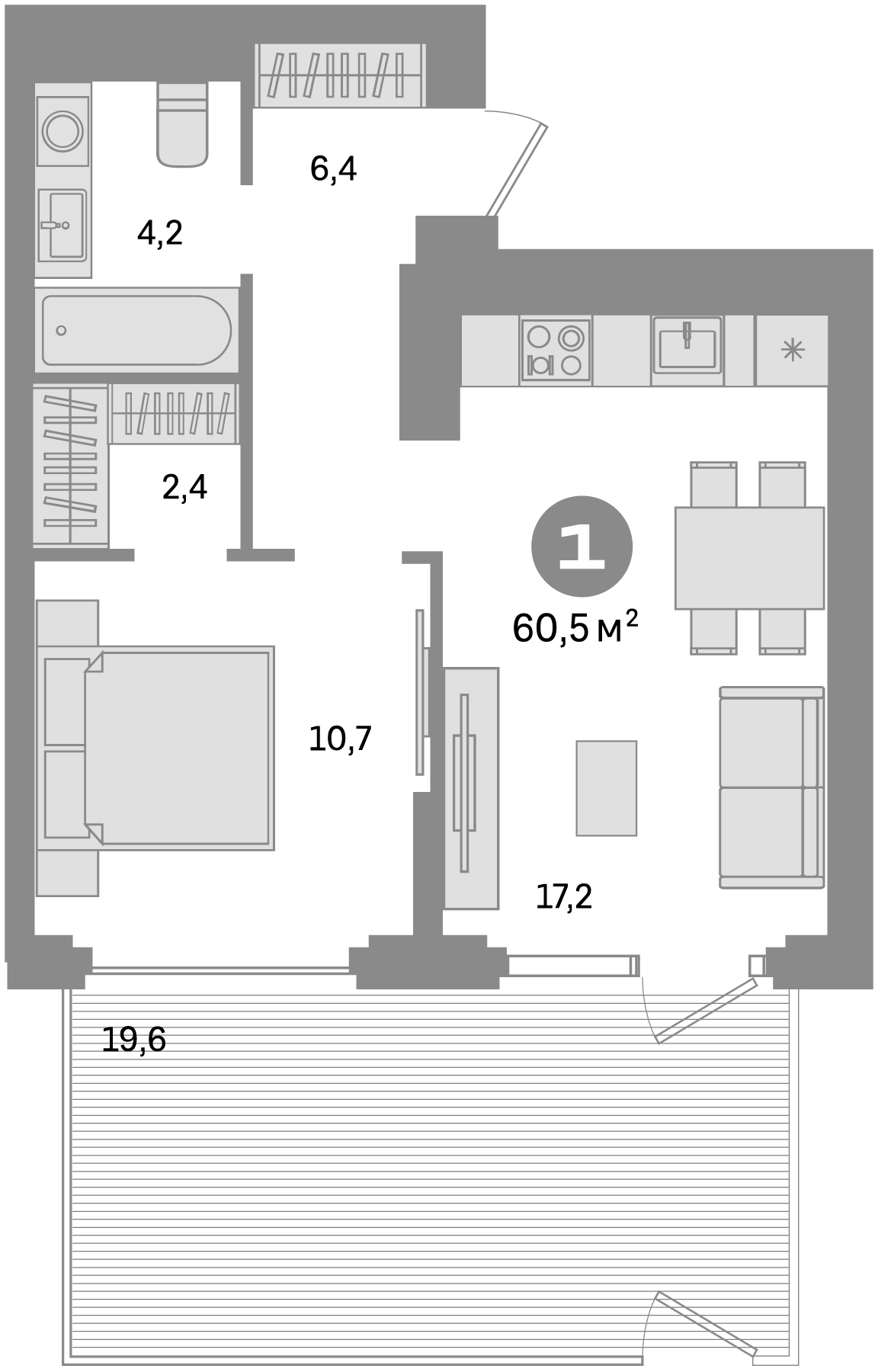 Планировка — Квартал Депо, 2-комн., 41 м²