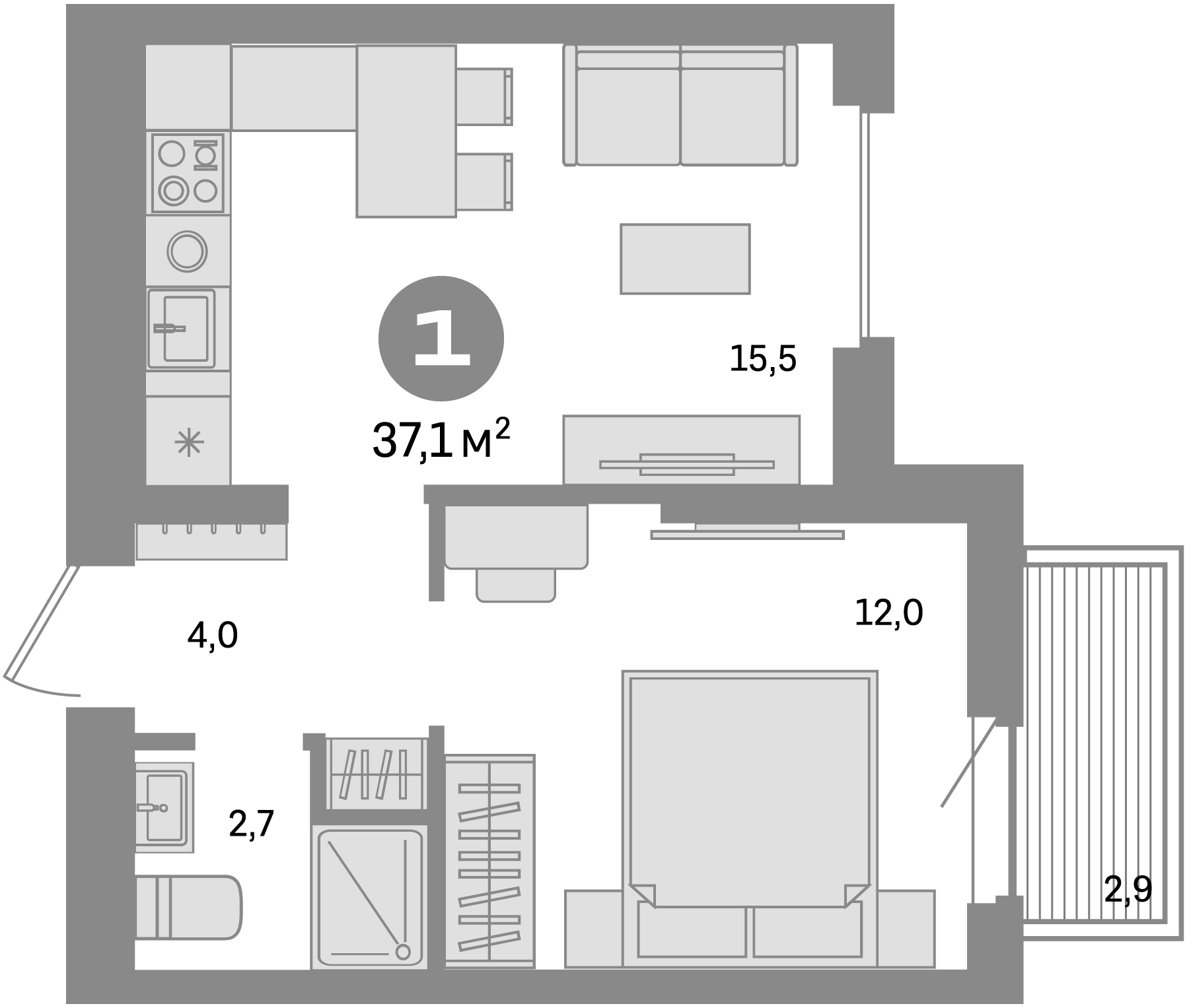 Планировка — Квартал Депо, 2-комн., 34 м²