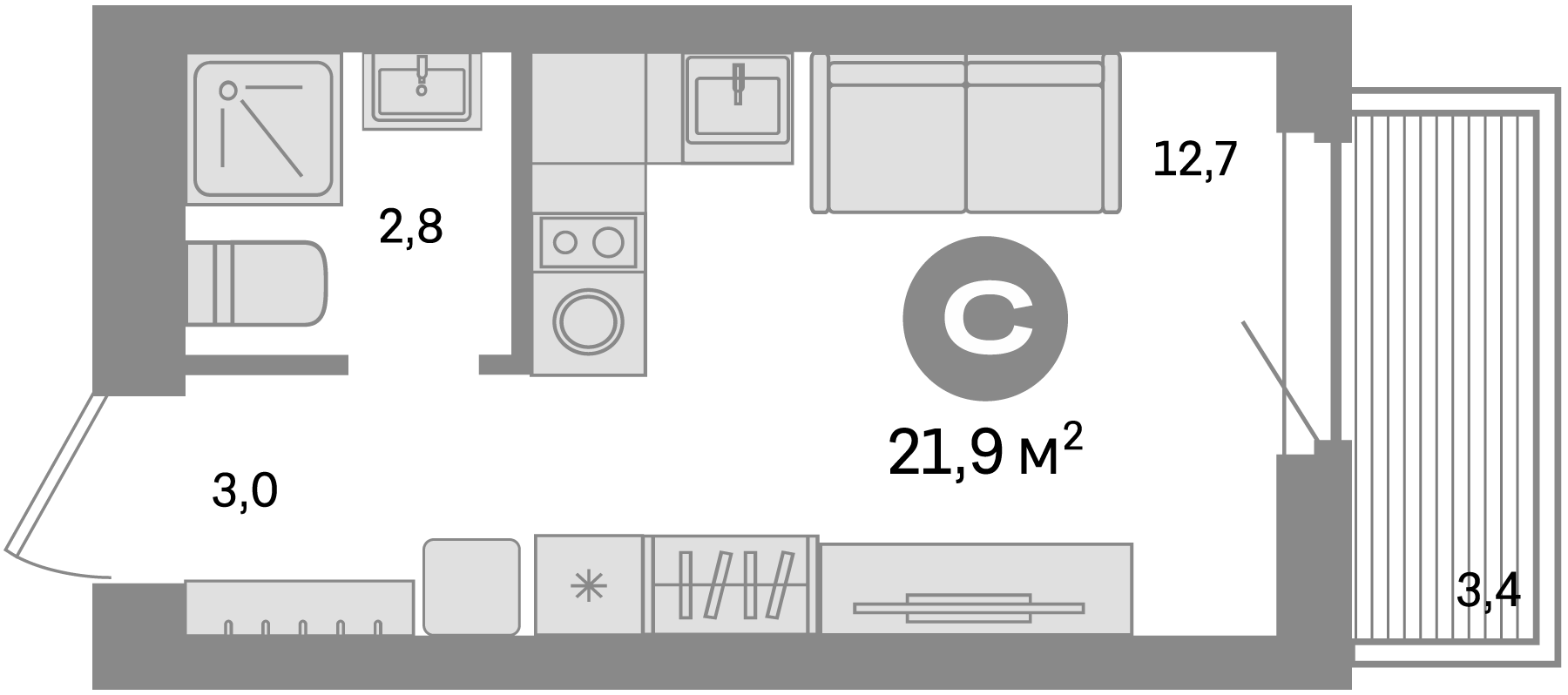 Планировка — Квартал Депо, Студия, 19 м²