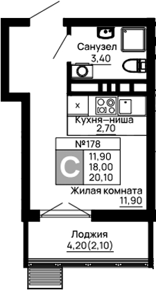Планировка — Традиции, Студия, 18 м²
