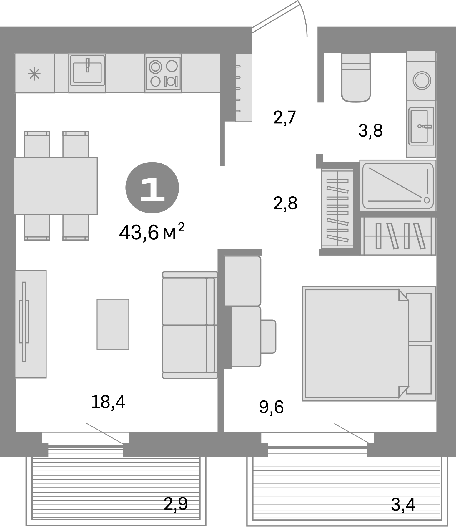 Планировка — Квартал Депо, 2-комн., 37 м²