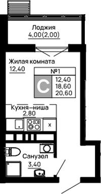 Планировка — Традиции, Студия, 19 м²