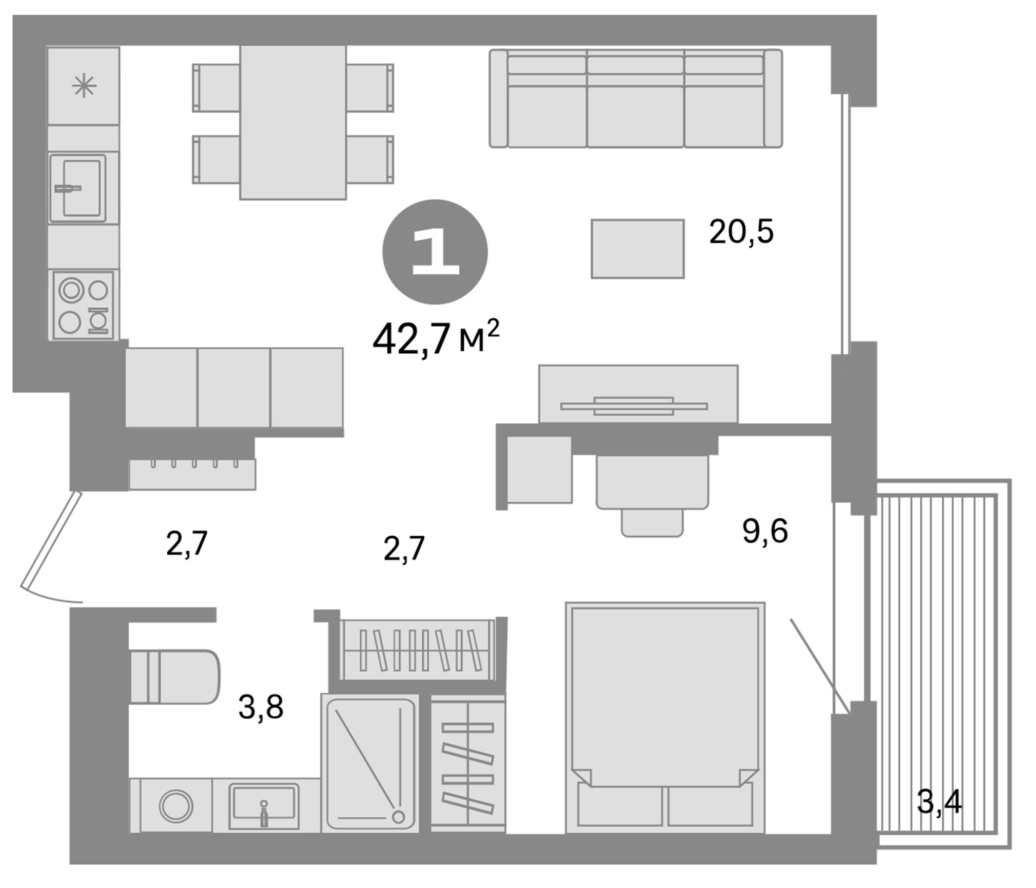 Планировка — Квартал Депо, 2-комн., 39 м²
