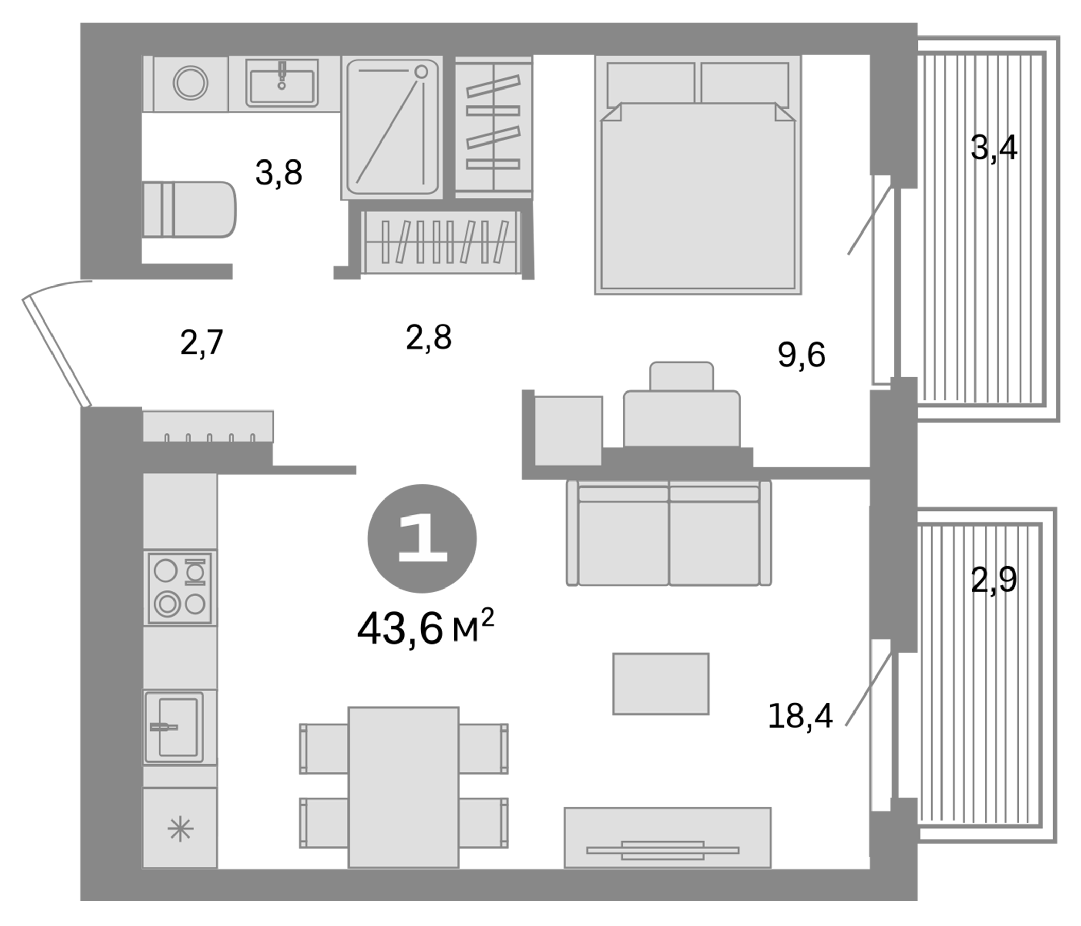 Планировка — Квартал Депо, 2-комн., 37 м²