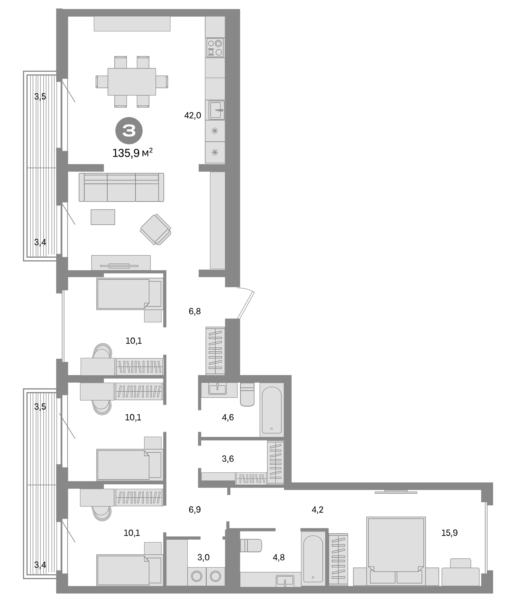 Планировка — Квартал Депо, 5-комн., 122 м²