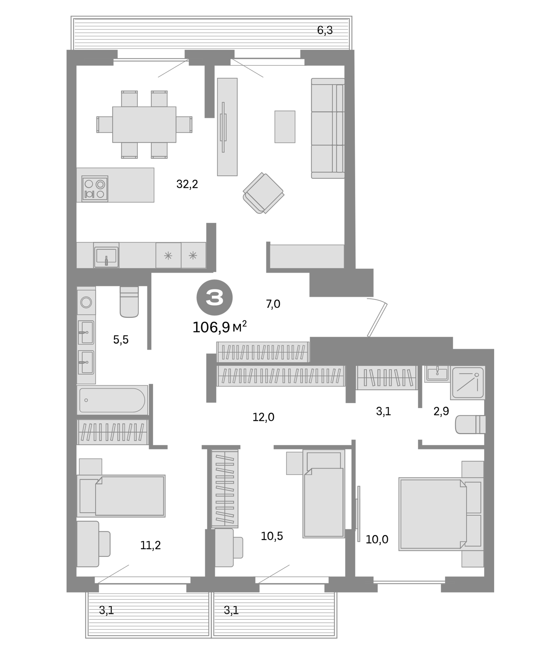 Планировка — Квартал Депо, 4-комн., 94 м²