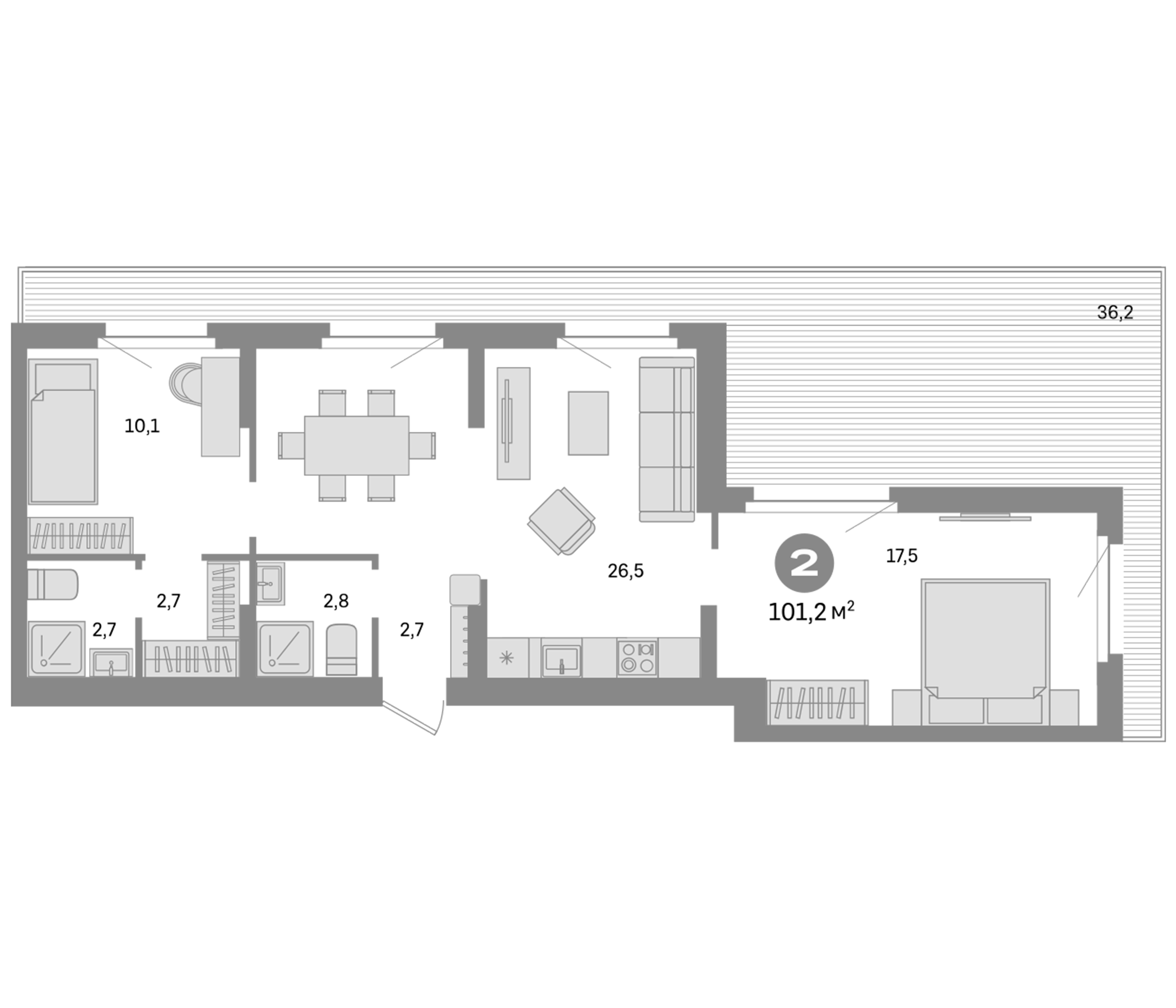 Планировка — Квартал Депо, 3-комн., 65 м²
