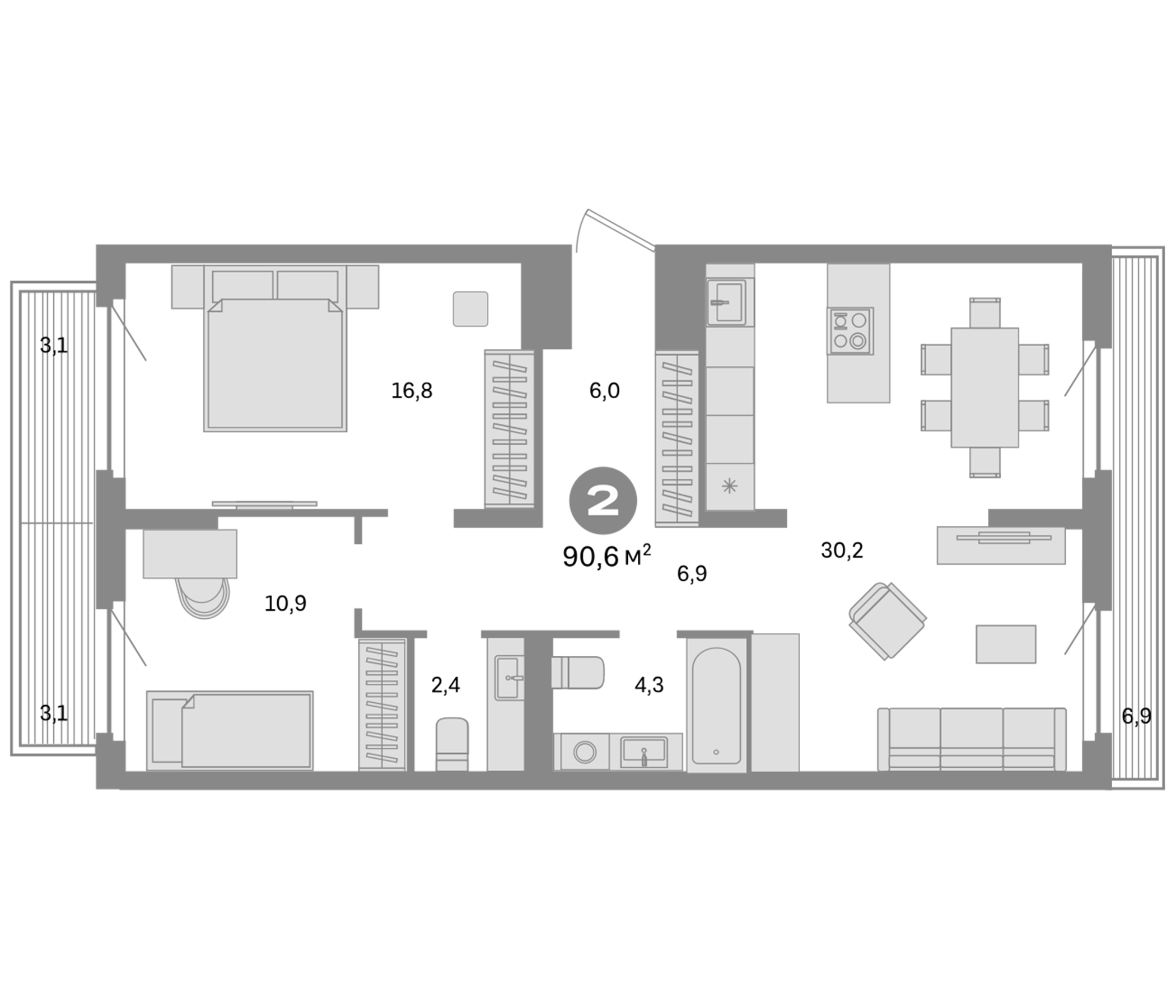 Планировка — Квартал Депо, 3-комн., 78 м²