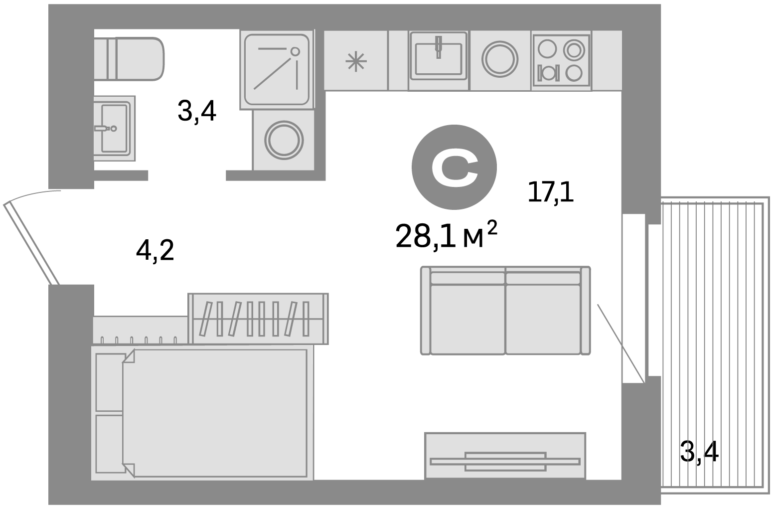 Планировка — Квартал Депо, Студия, 25 м²