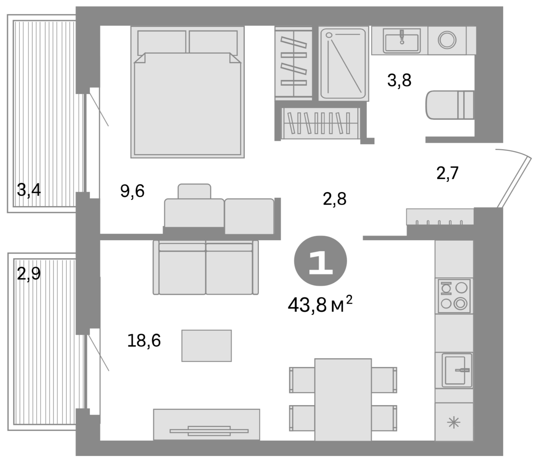 Планировка — Квартал Депо, 2-комн., 38 м²