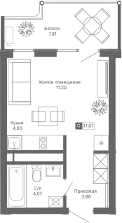 Планировка — Крымская Резиденция, Студия, 24 м²