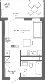 Планировка — Крымская Резиденция, Студия, 24 м²