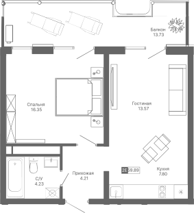 Планировка — Крымская Резиденция, 2-комн., 46 м²